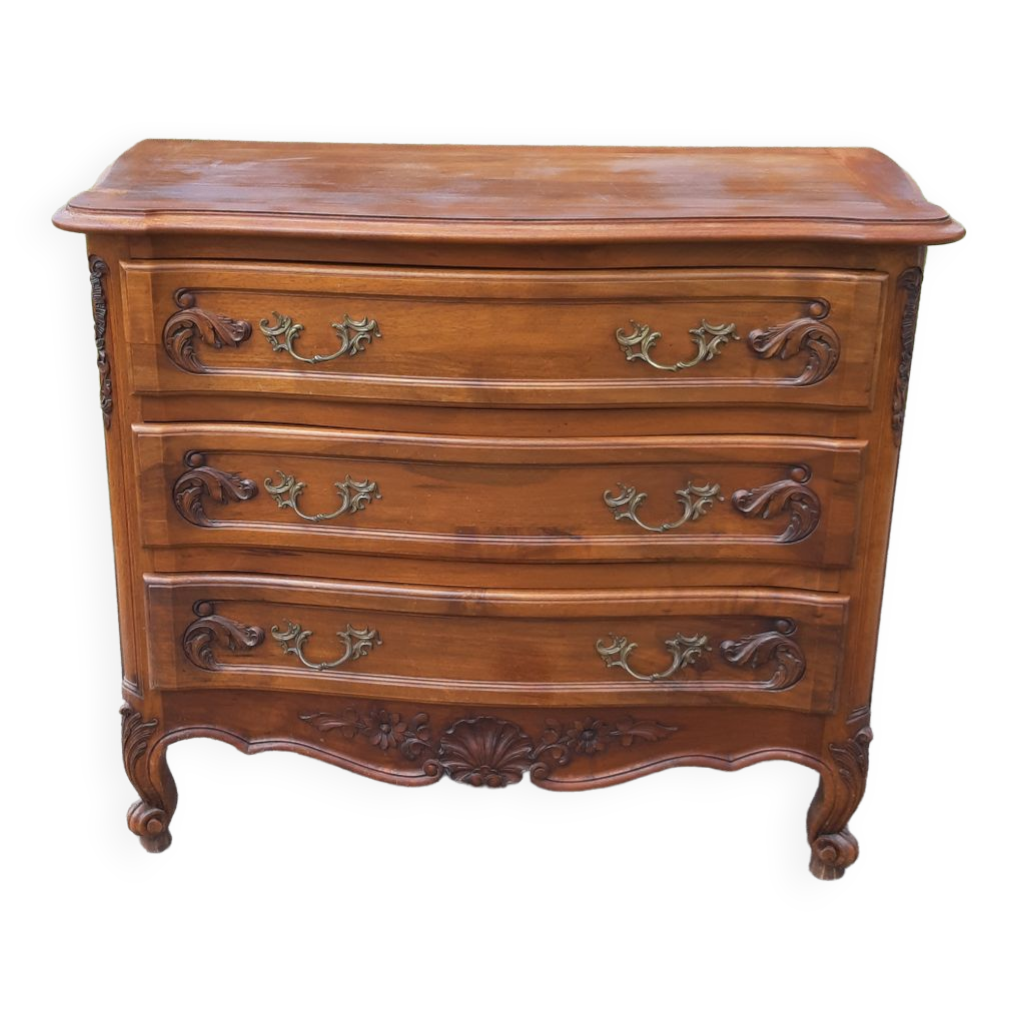 Chest of drawers 3 drawers walnut and brass