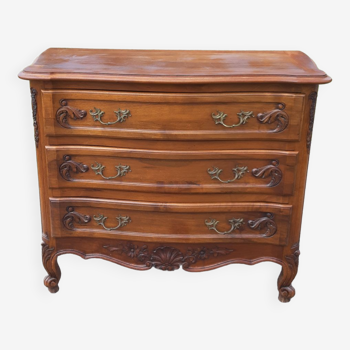 Commode 3 tiroirs noyer et laiton