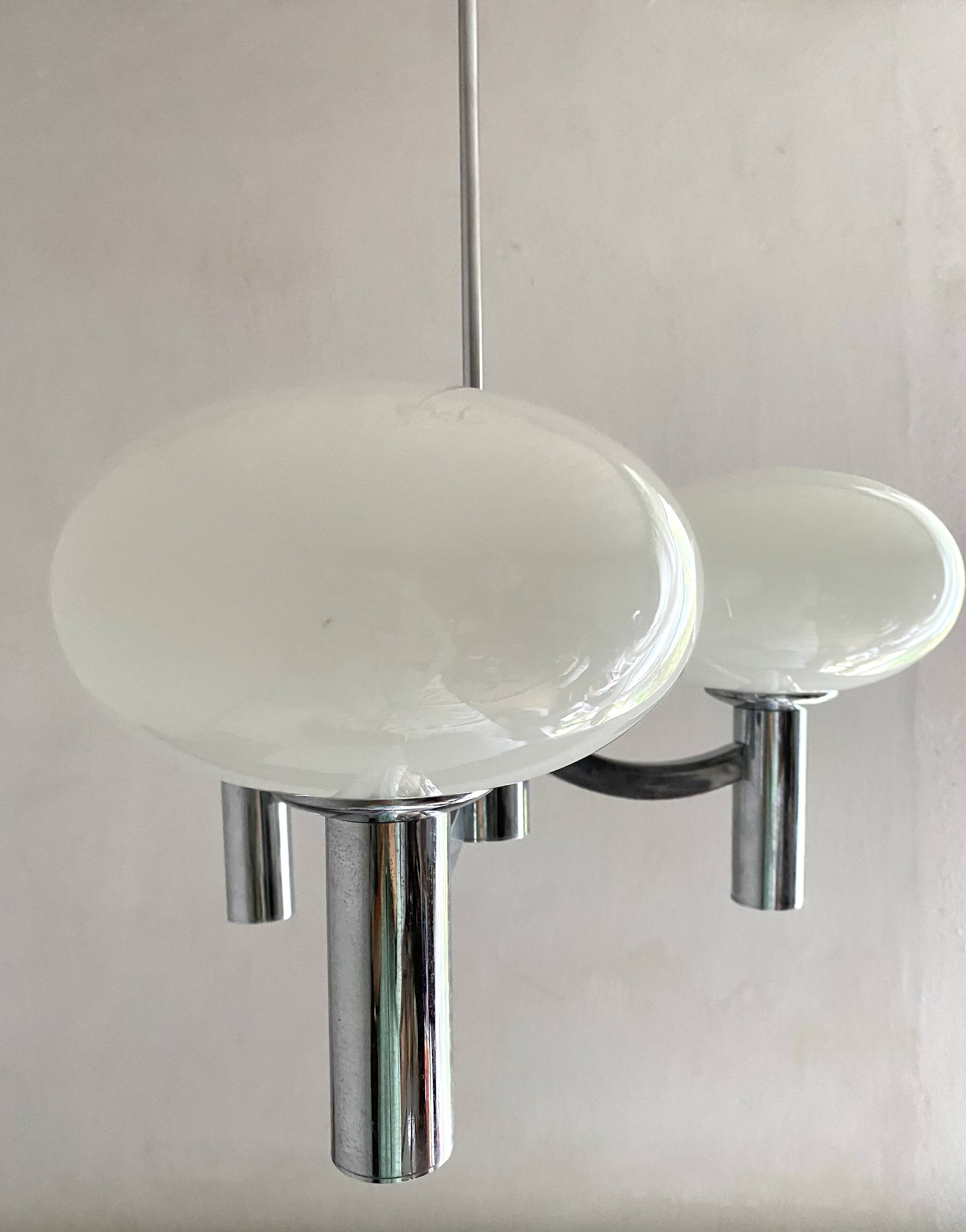 Space age glass and chrome chandelier, Italian design 1970