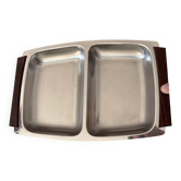 Vintage Stainless Steel Divided Serving Tray with Rosewood Handles | Hong K