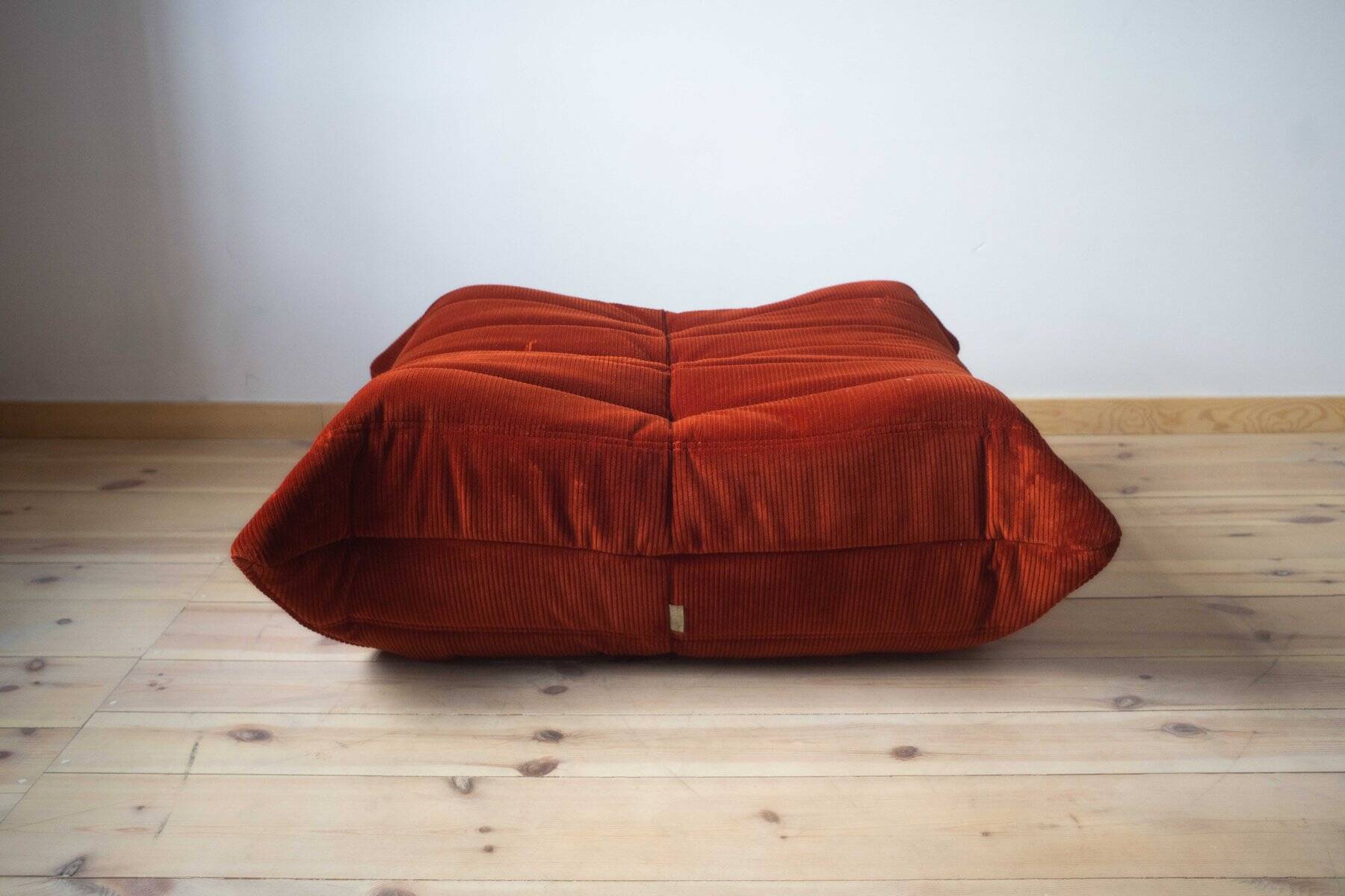 Amber corduroy Togo lounge chair with pouf and three-seat sofa by Michel Ducaroy for Ligne Roset, set of 3