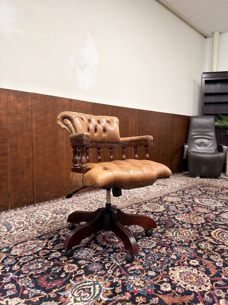 Classic English Cognac Chesterfield Desk Chair