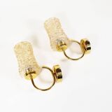 Set of two vintage brass and amber glass wall lamps by Wila Leuchten