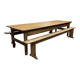 Early 20th century farmhouse table in fir and chestnut with benches