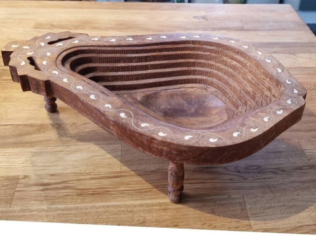 Vintage wooden fruit basket. Collection. Fruit shape.