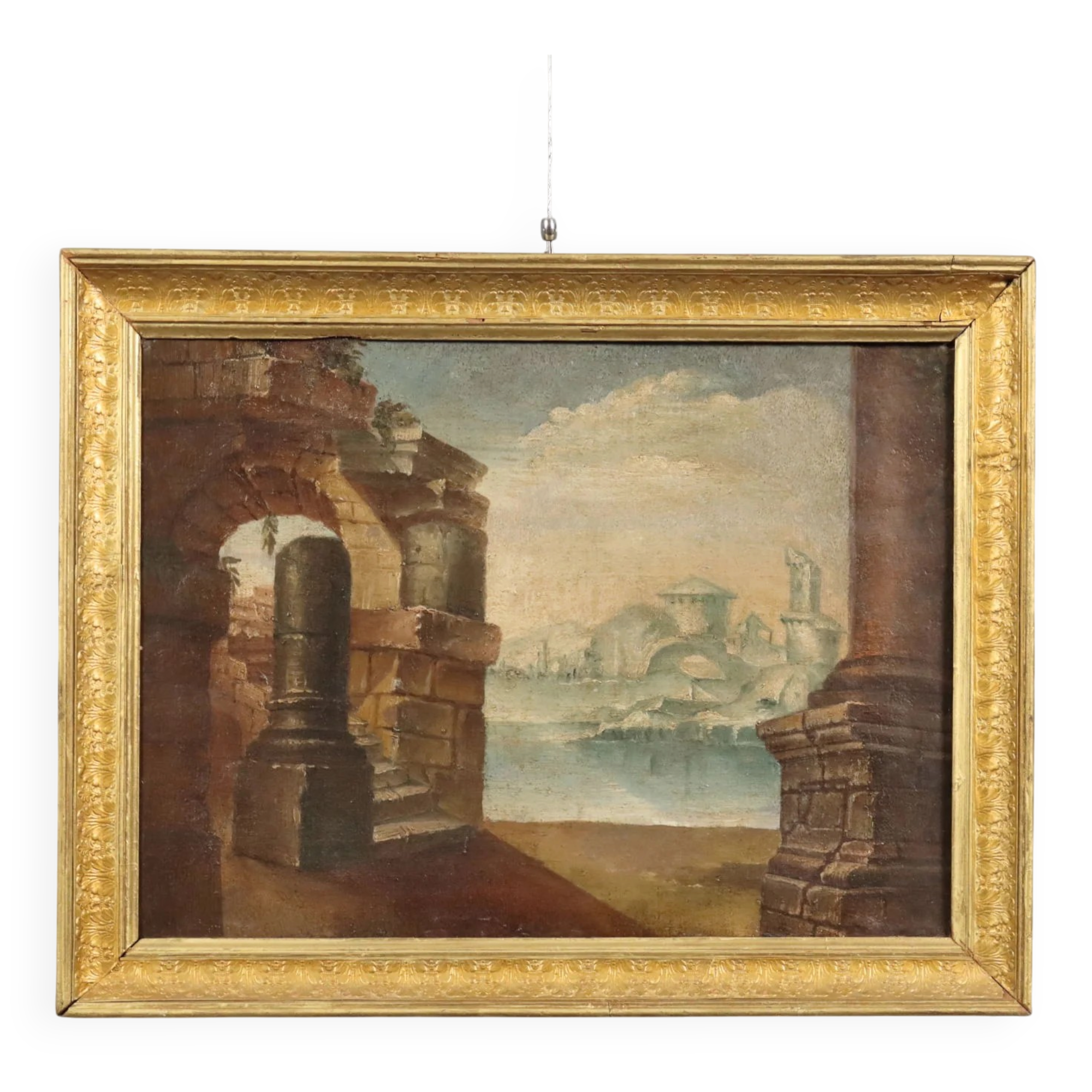 Ancient painting "Architectural Folly" in oil on canvas, 18th century.