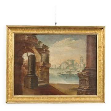 Ancient painting "Architectural Folly" in oil on canvas, 18th century.