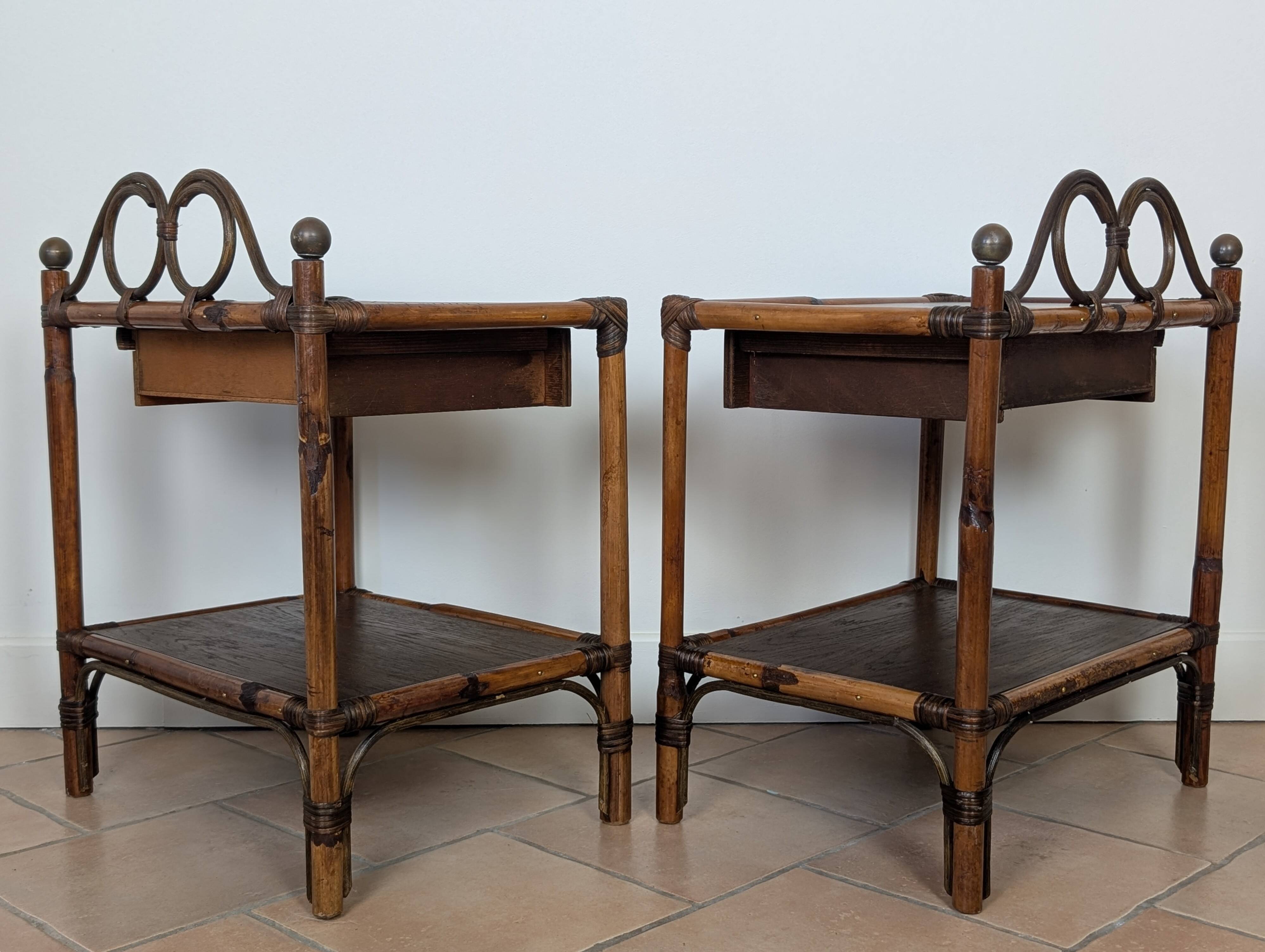 Pair of rattan bedside tables