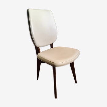Vintage white skai chair, wood, 60's