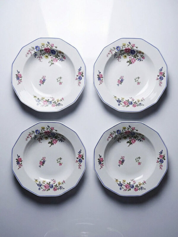 4 assiettes plates Bernardaud porcelaine de Limoges décor floral années 20-50