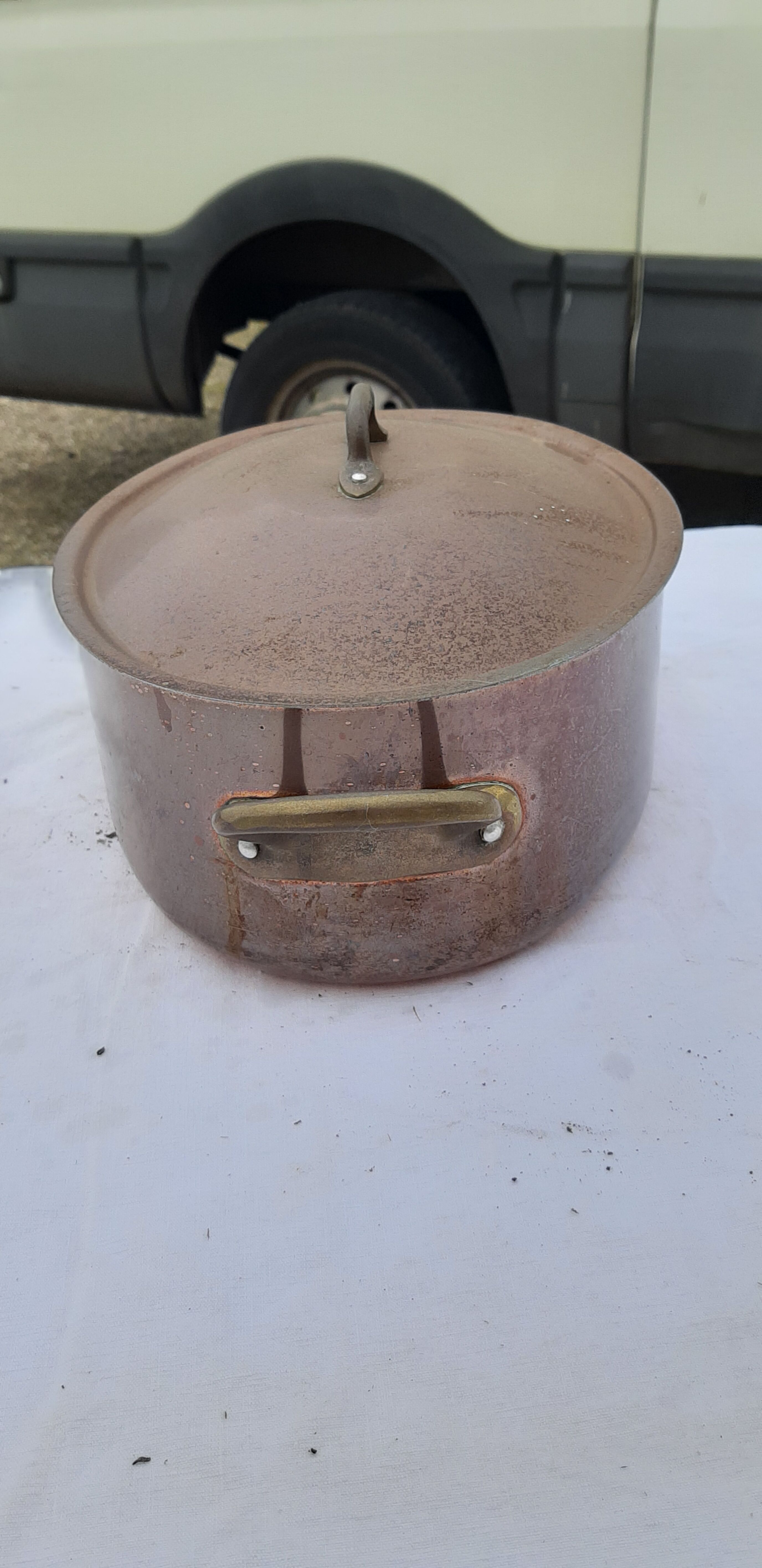 Lots of tinned copper kitchen utensils