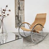 Vintage chrome and wicker rocking chair 1970s