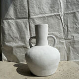 Handcrafted terracotta vase painted white with double handles h:40 d:30