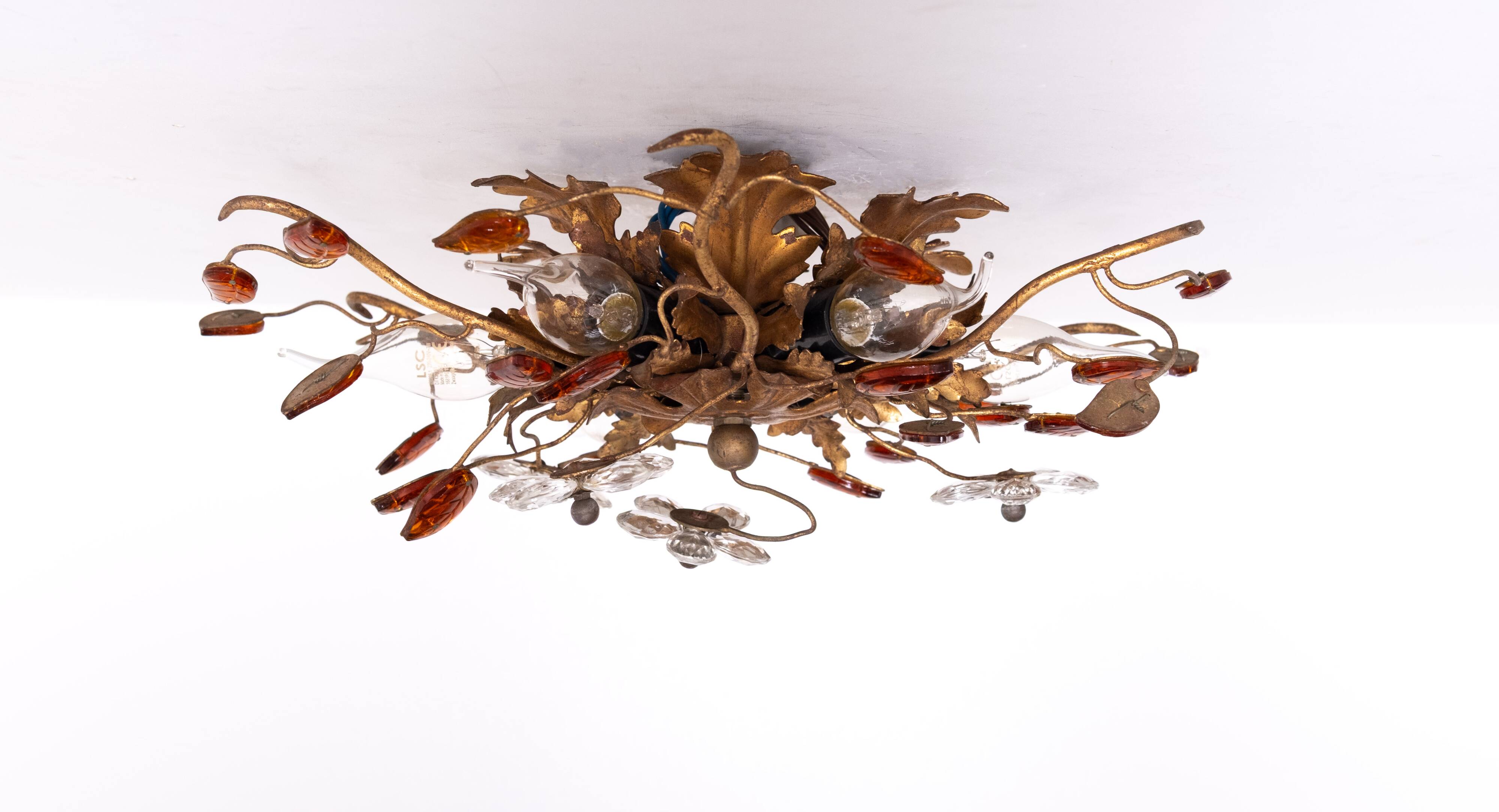 Wonderful gilded florentine flush mount light by Banci Firenze 1970s Italy
