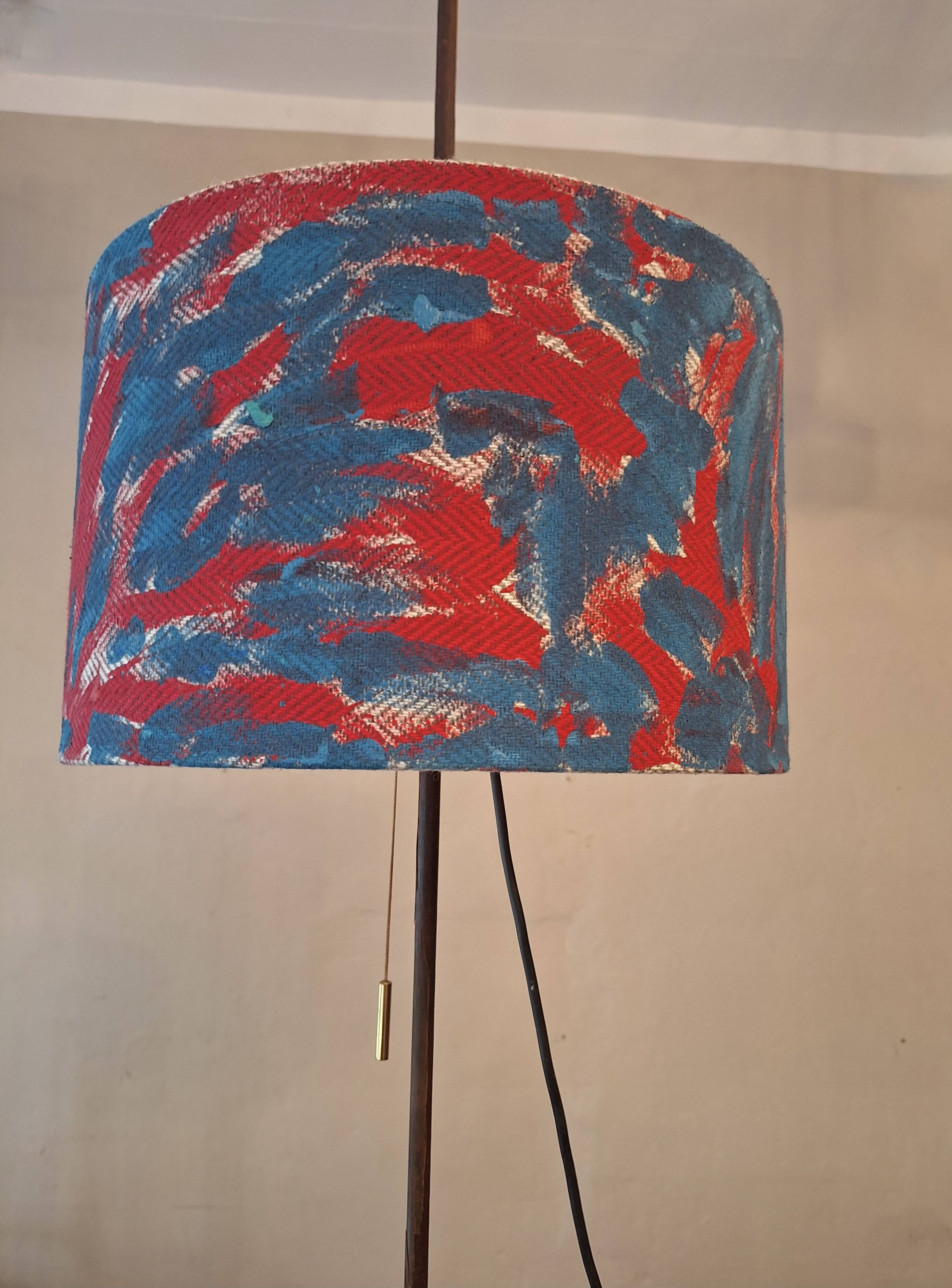 Danish adjustable teak floor lamp with tripod brass foot, 1960s