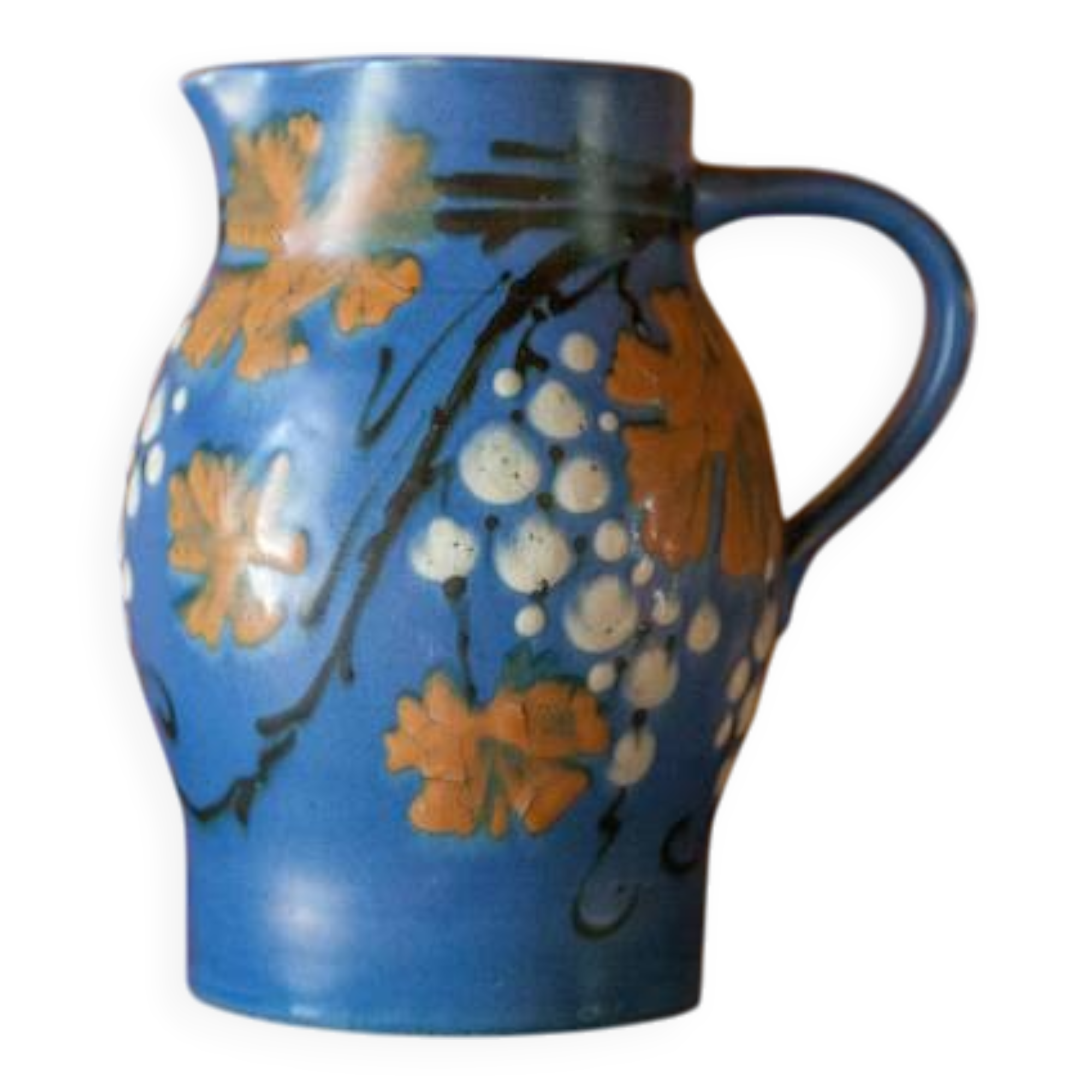 vintage ceramic pitcher, blue ceramic jug, carafe