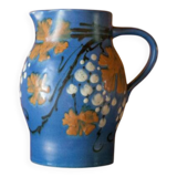 vintage ceramic pitcher, blue ceramic jug, carafe