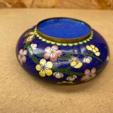 Ancien Cendrier Chinois Bronze en Émail Cloisonné Motif Fleurs Vintage