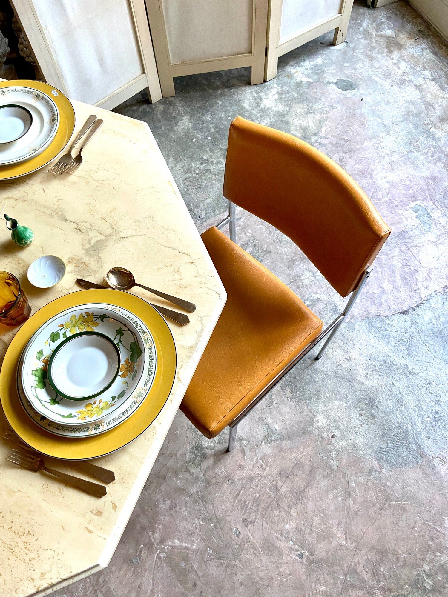 Chair in chromed metal and ochre skaï 1970s