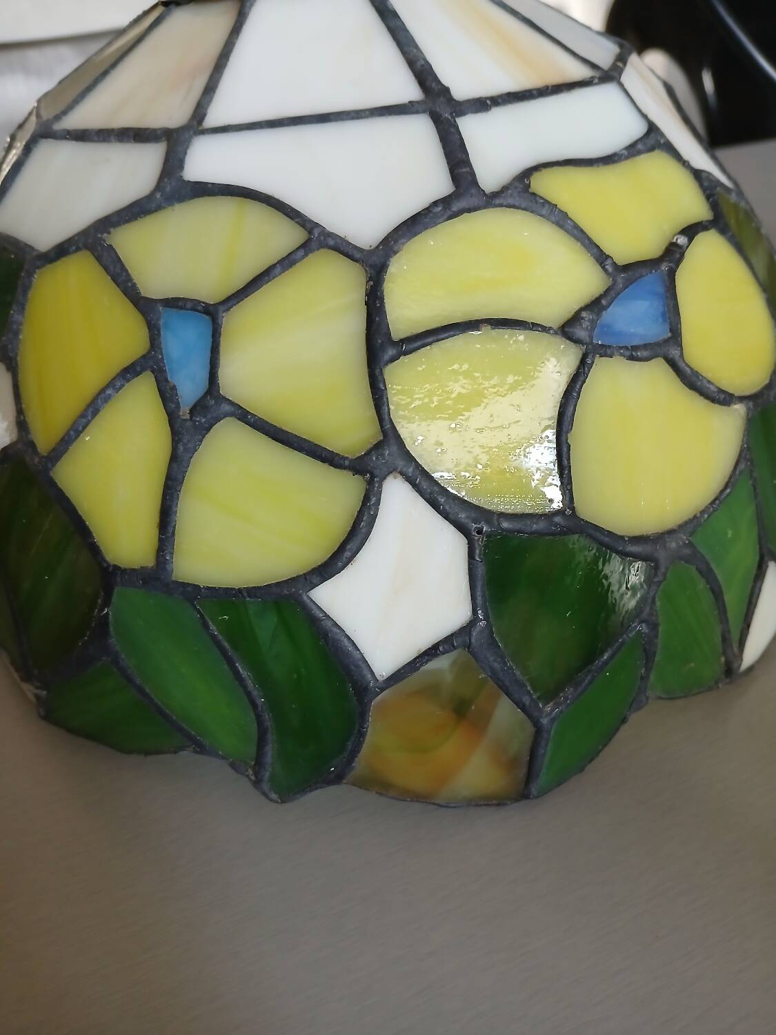 Antique stained glass and tin pendant light