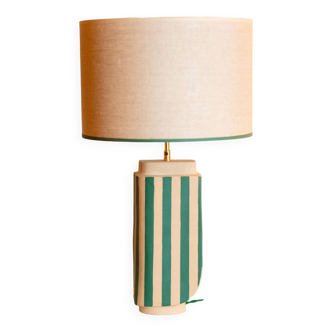 Lampe en grès Hepburn rayée lin et vert