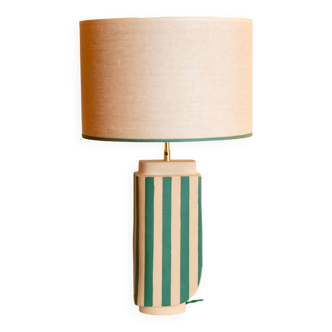 HEPBURN sandstone lamp with linen and green stripes
