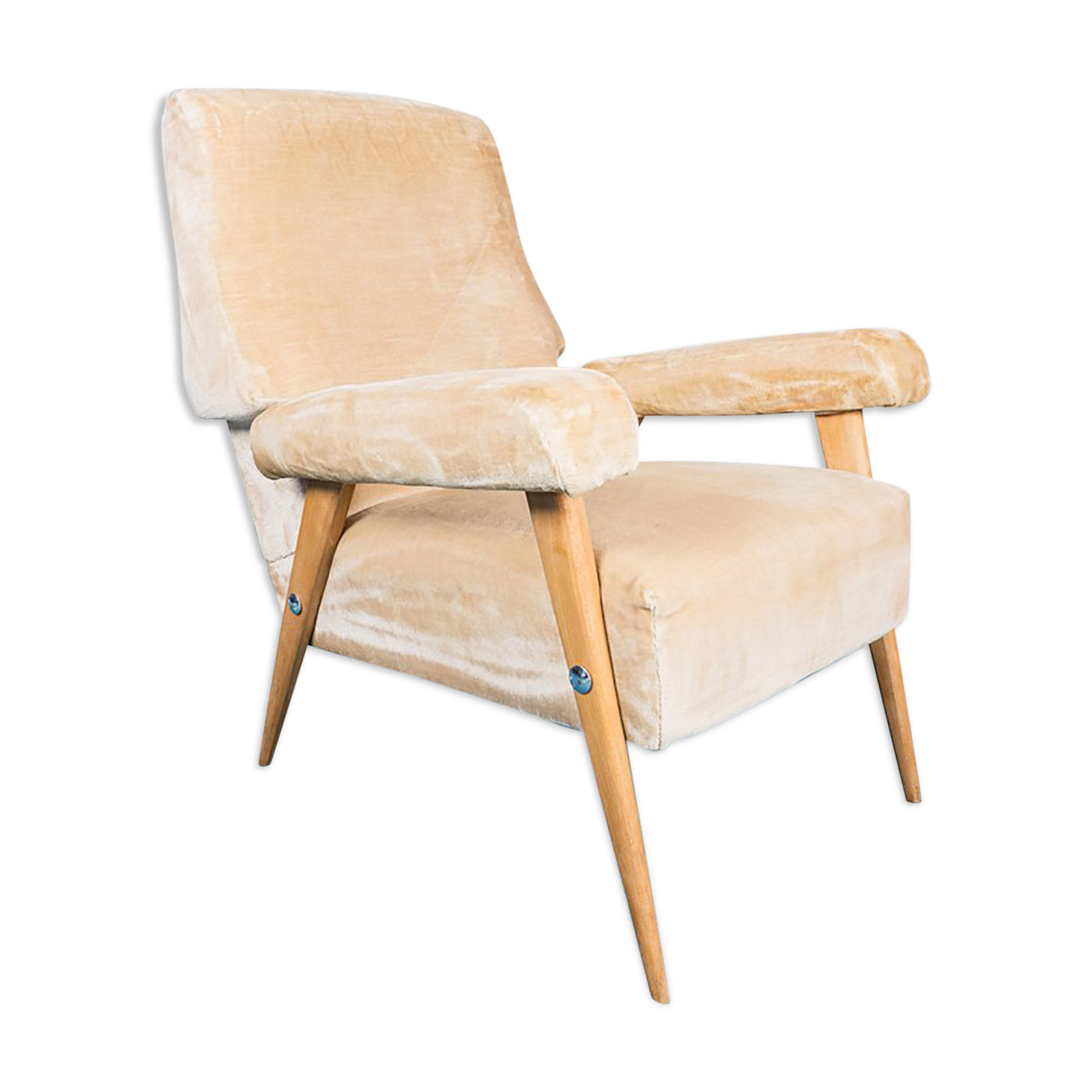 Armchair beech velvet design 1950s vintage
