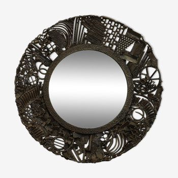 Brutalist rusted steel mirror, 1950s - 52cm