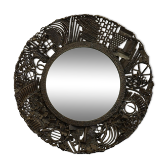 Brutalist metal mirror, 1950 - 52cm