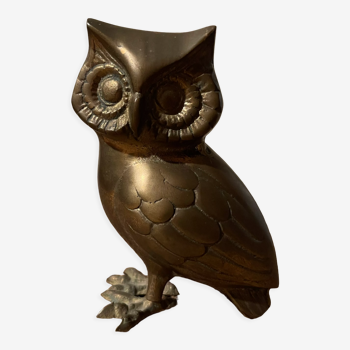 Owl statuette in vintage golden brass