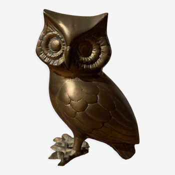 Statuette d’hibou, chouette en laiton dorée vintage