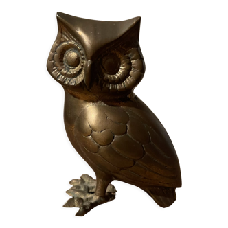Owl statuette in vintage golden brass