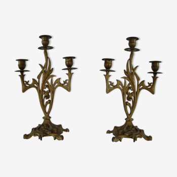 Pair of candlesticks Art-Nouveau cast-iron