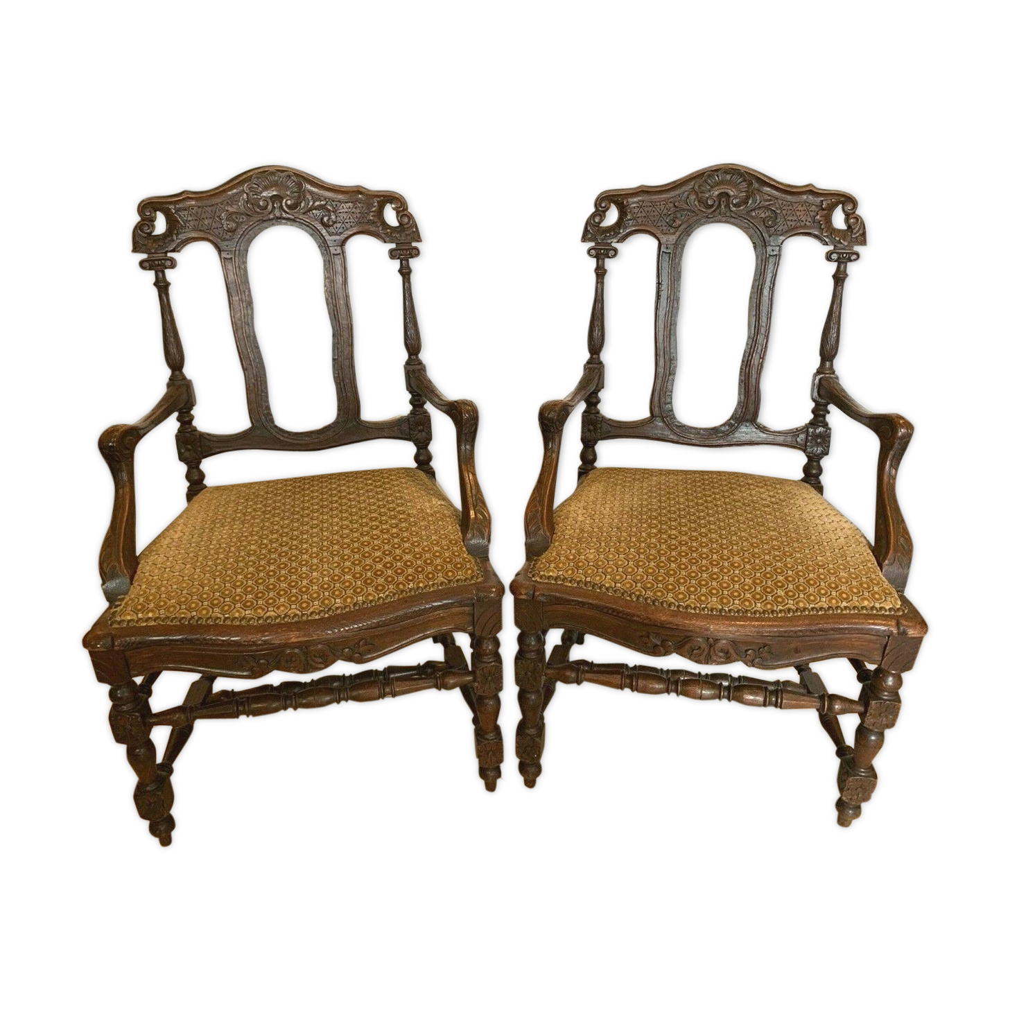 Pair of Flanders armchairs in 19th century solid oak
