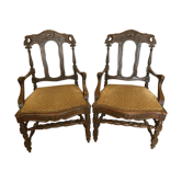 Pair of Flanders armchairs in 19th century solid oak
