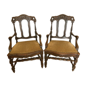 Pair of Flanders armchairs in 19th century solid oak