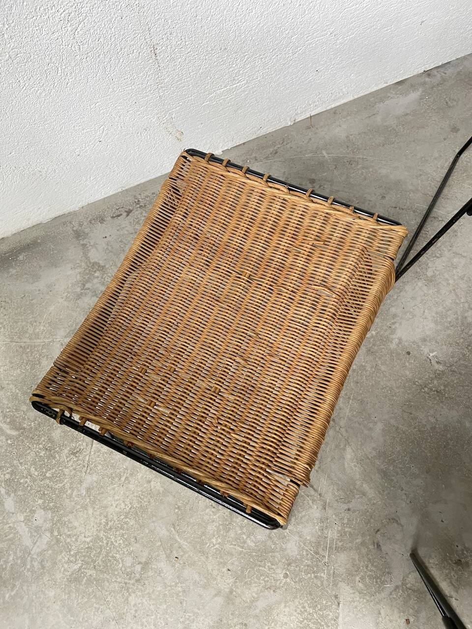 Set of three Raoul Guys wicker and metal stools