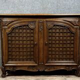 Magnificent curved woodwork buffet with double secret bottom, Louis XV style, in oak, circa 1900