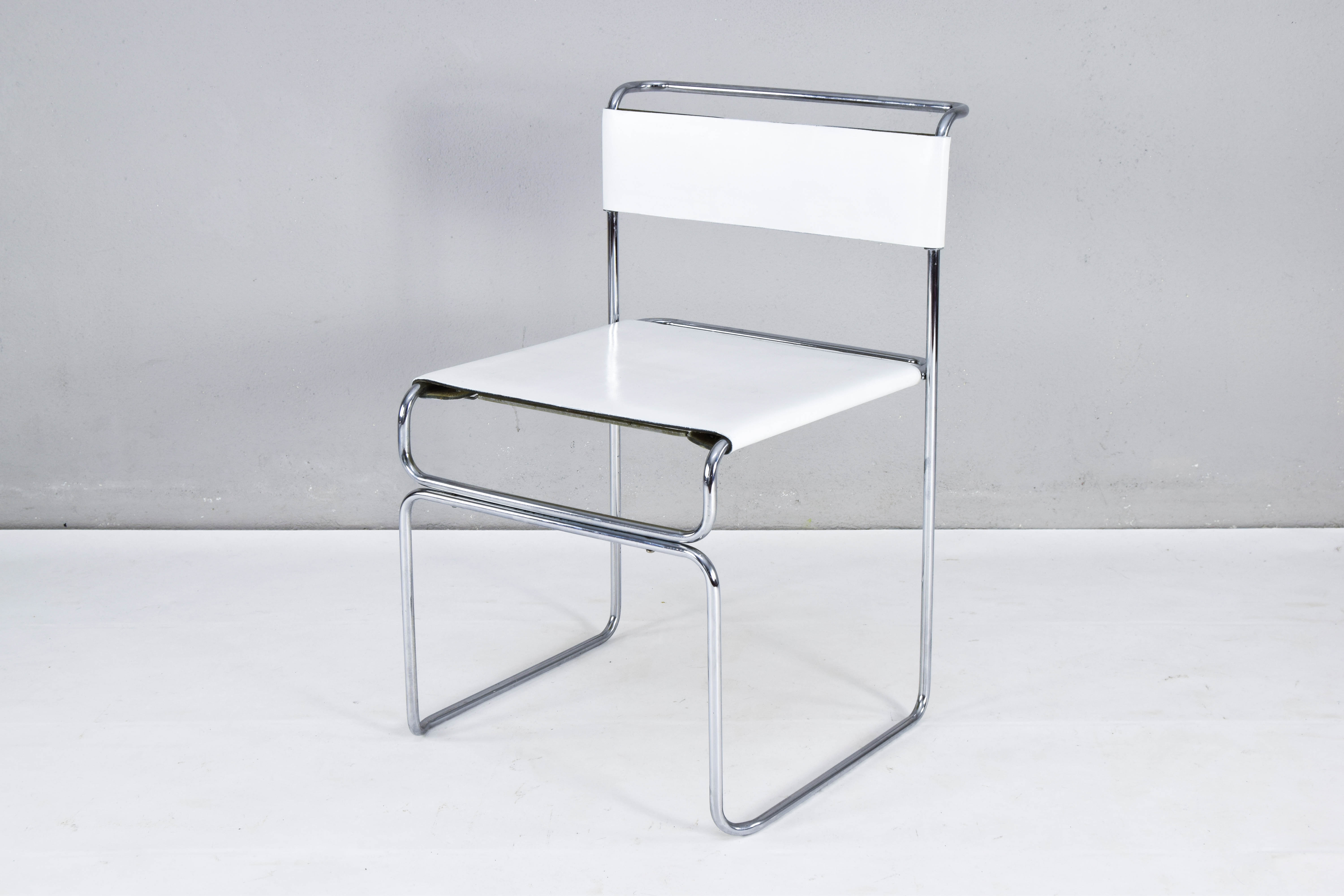 Set of Four Modern Italian White Leather Libellula Chairs by Giovanni Carini 70s