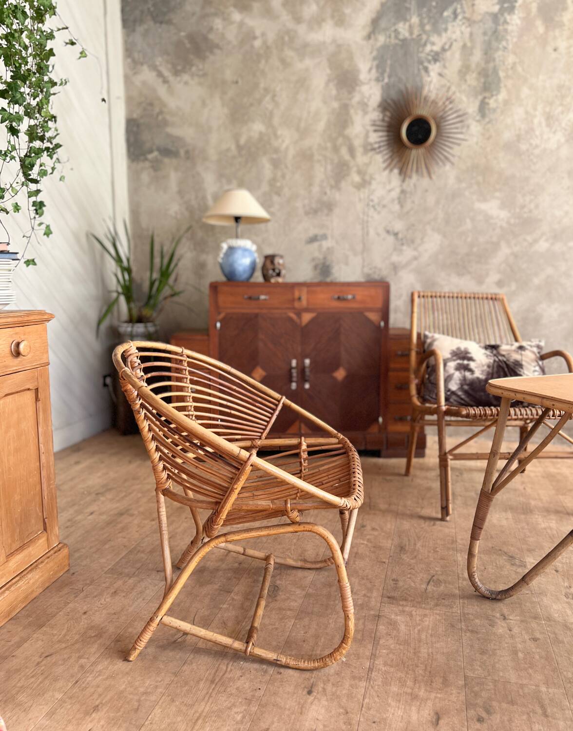 Pair of rattan armchairs