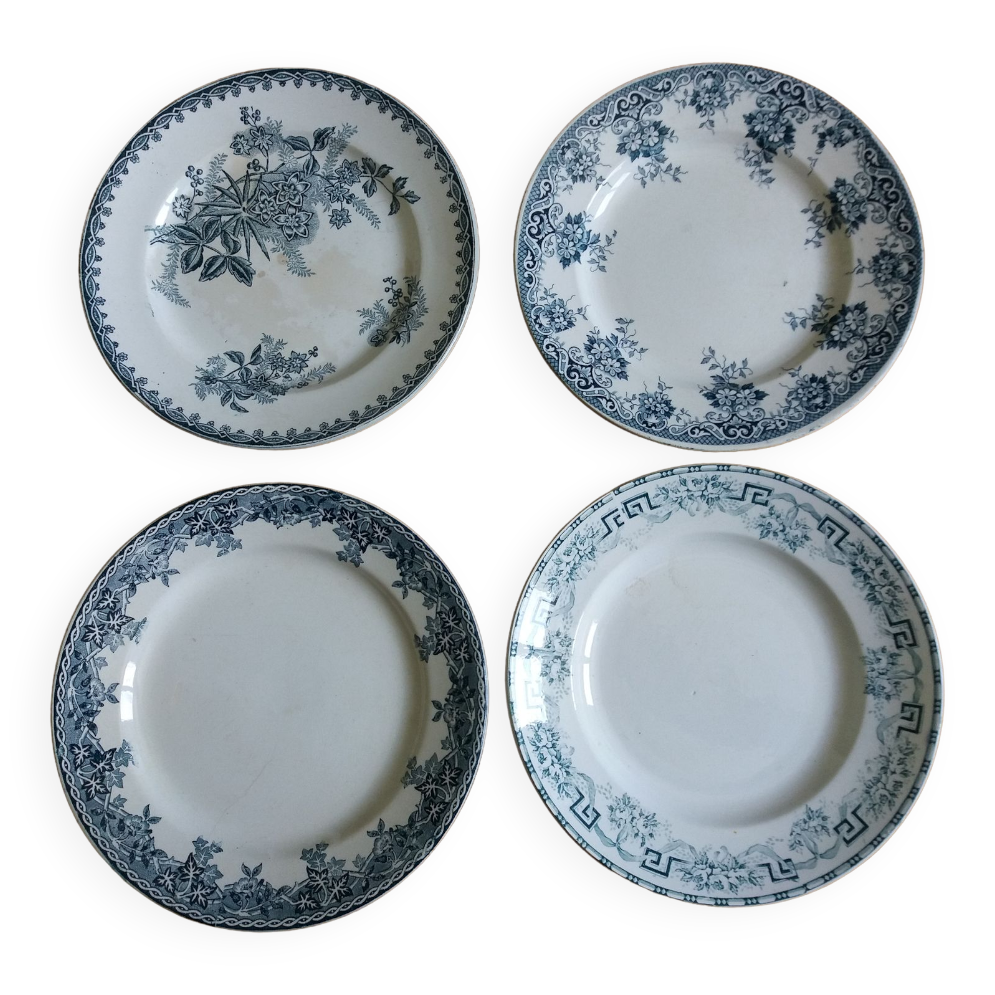 Lot 4 mismatched flat plates Terre de fer