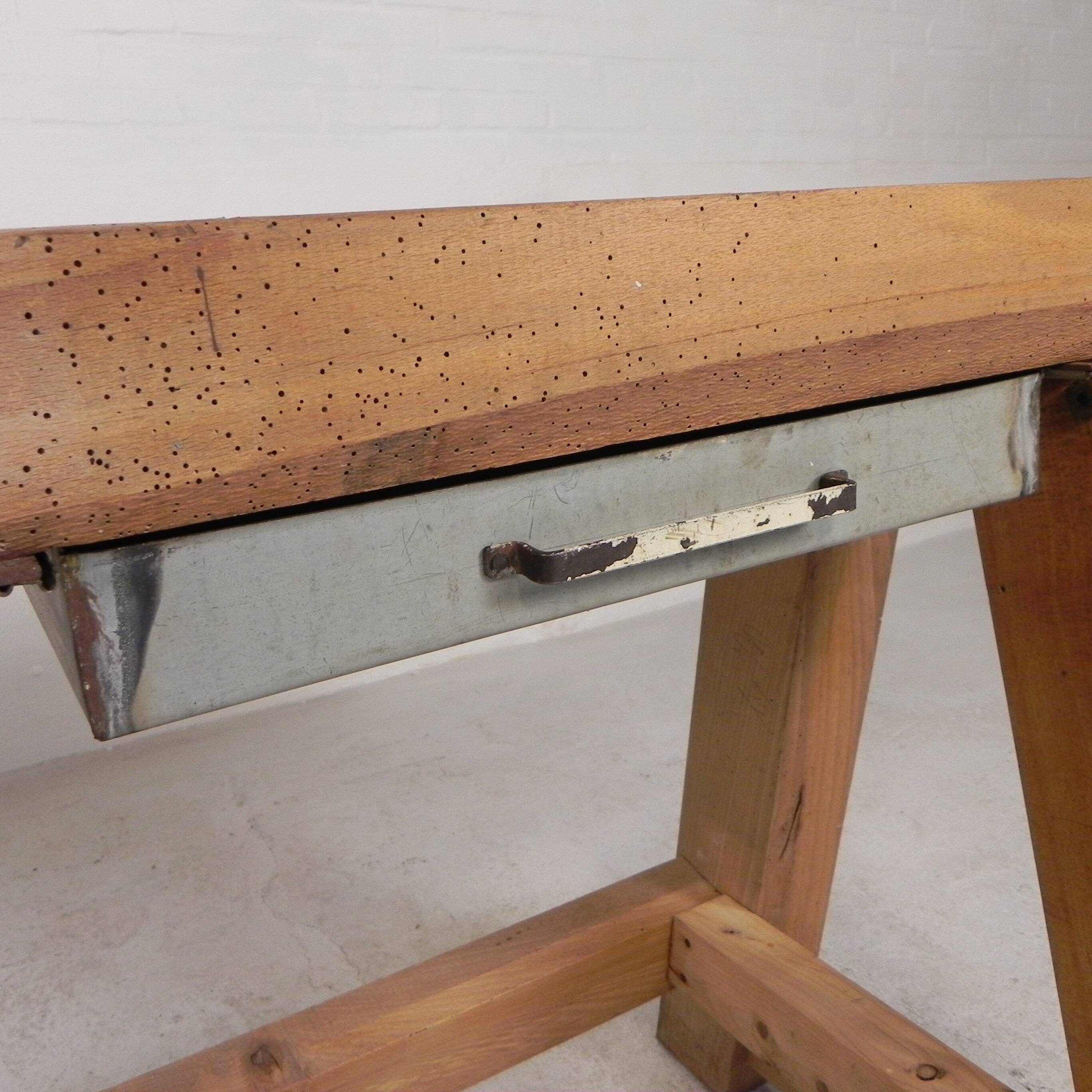 Oak workbench 2 meters long, 1950s