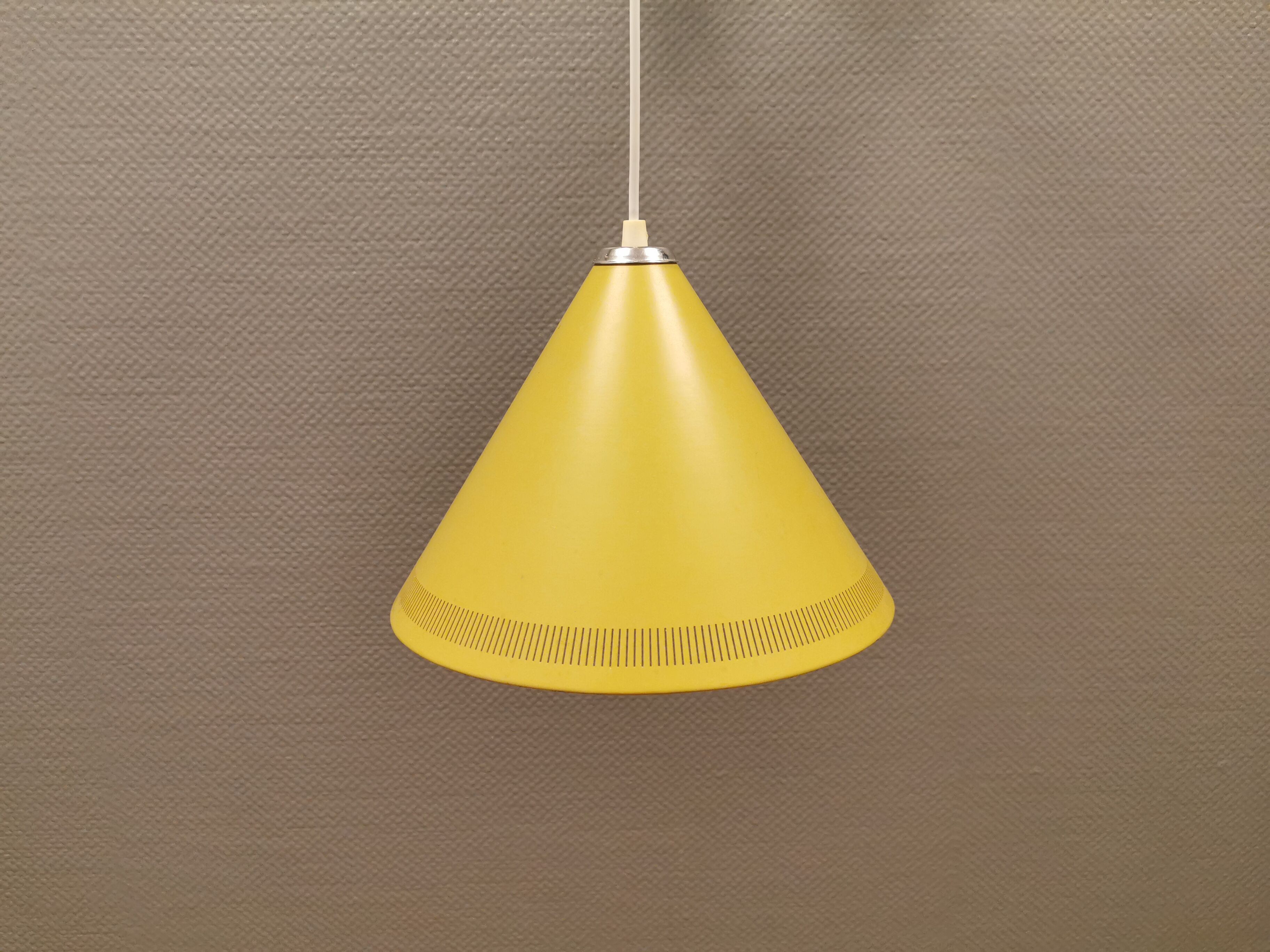 Original Danish corn yellow Lyfa cone pendant from 1972