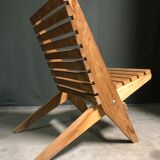 Chaise à ciseaux pliante en pin vintage