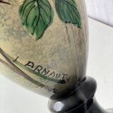 Porcelain vase spout ewer with flowers signed Arnaut