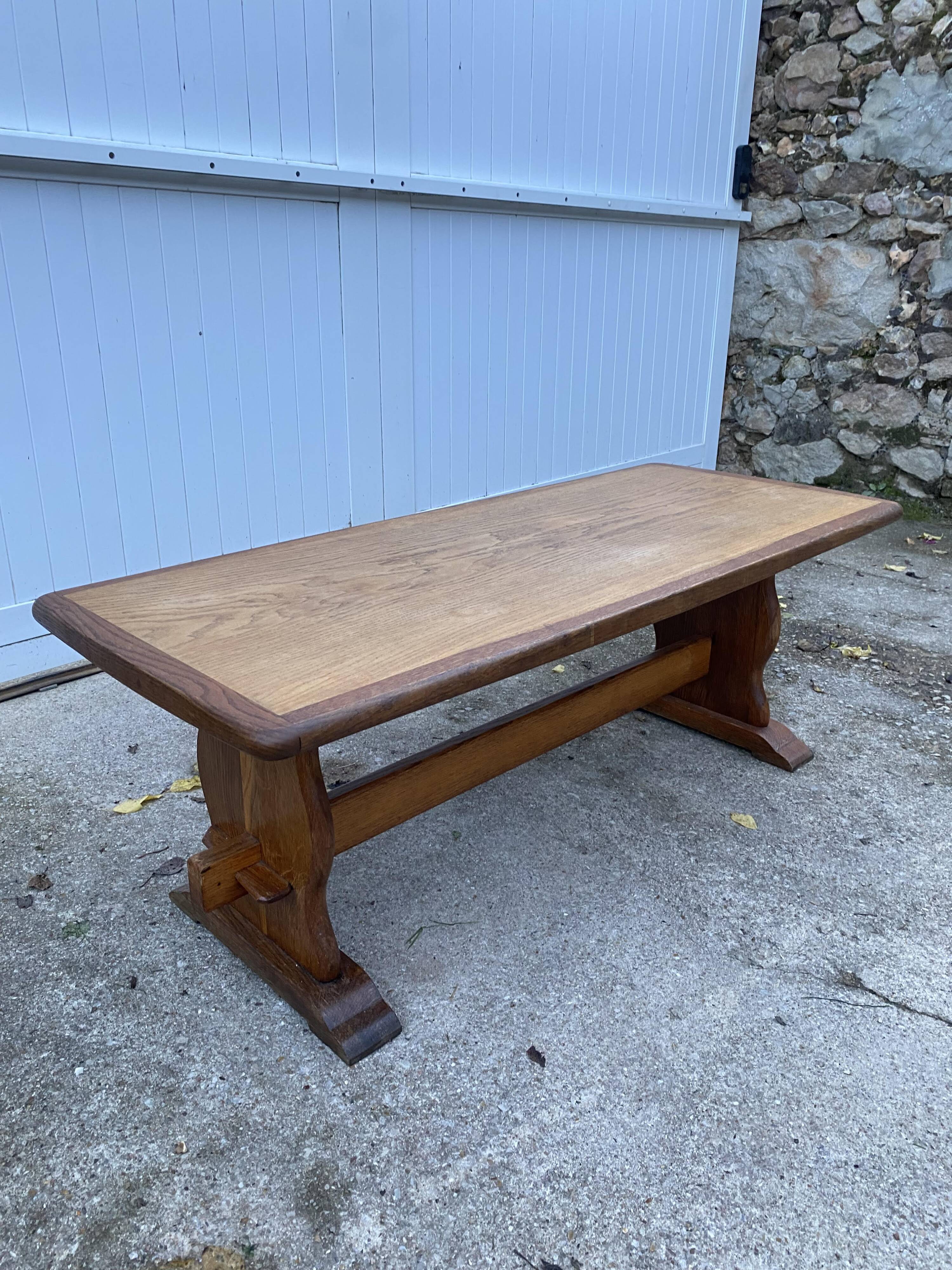 Rustic oak farmhouse coffee table, monastery style, 1950s
