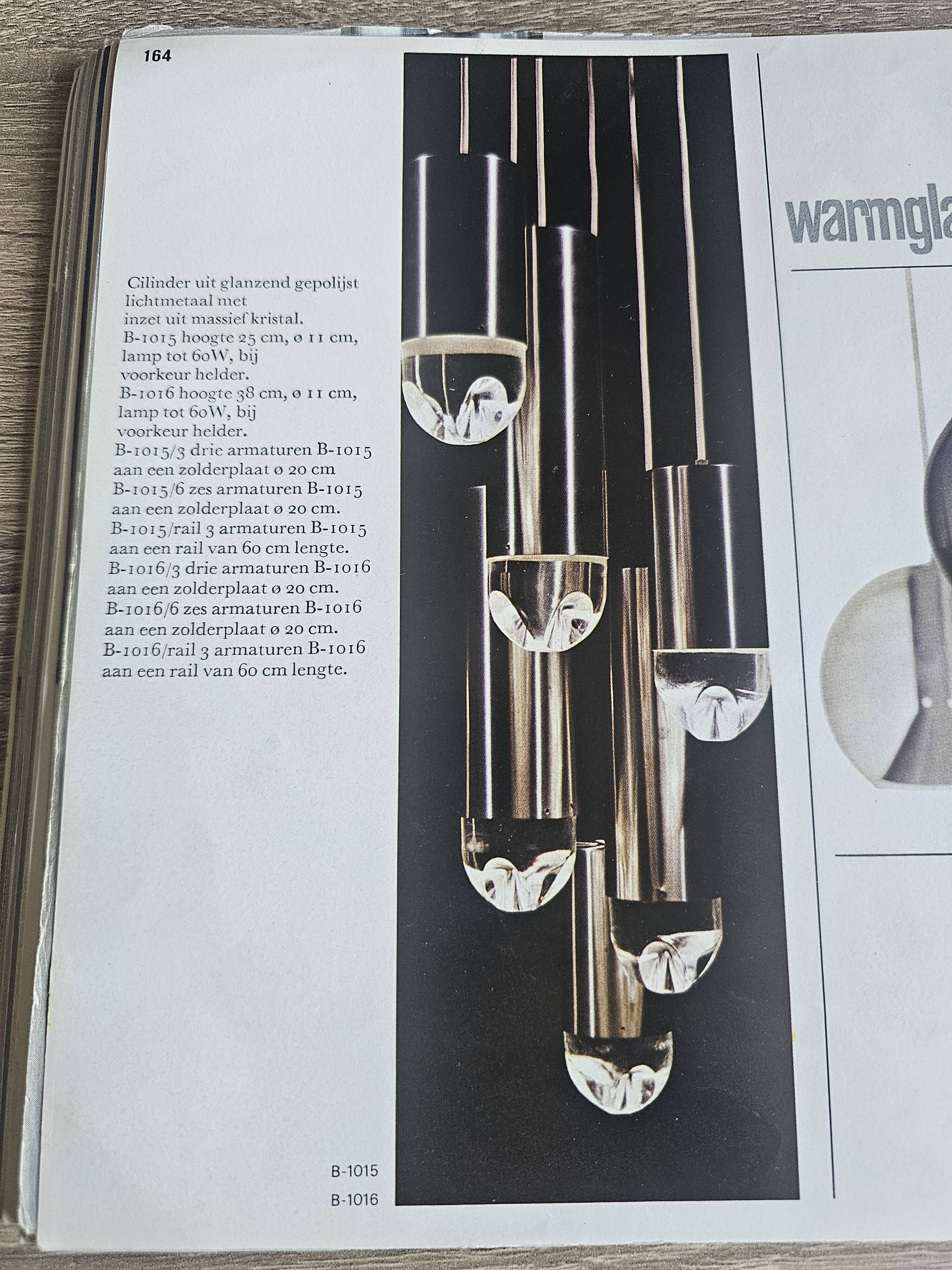 Raak Amsterdam - B 1015 - suspended lamp 'bullet' - aluminium - crystal - 1960s
