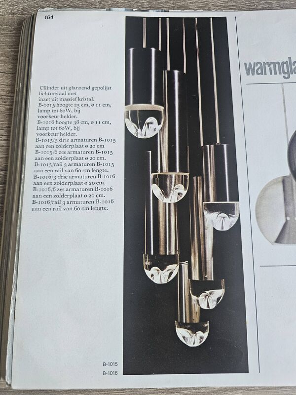 Raak Amsterdam - B 1015 - lampe suspendue 'bullet' - aluminium - cristal - années 60