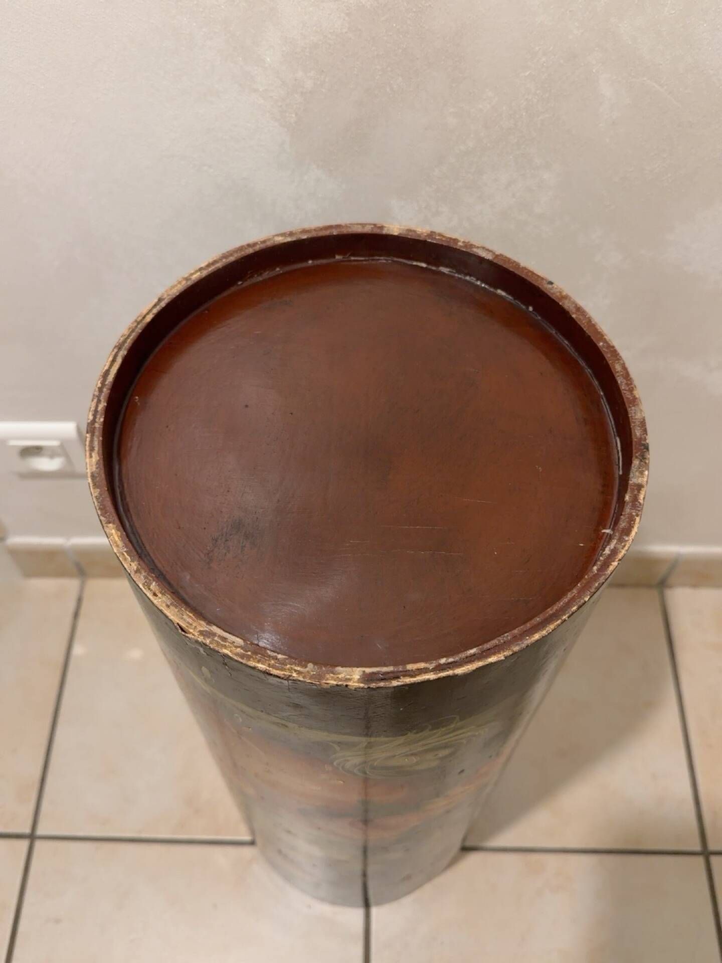 Antique wooden umbrella stand hand-painted – Floral decor