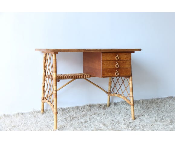 Louis Sognot rattan desk from the 50s
